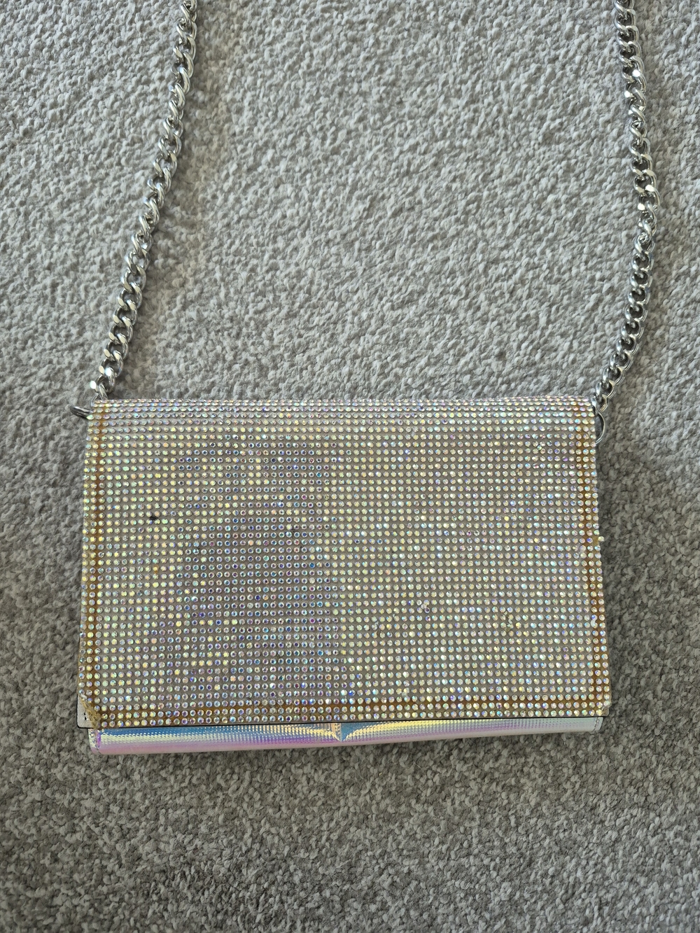 Call It Spring Iridescent Crystal-Embellished Silver Chain Clutch